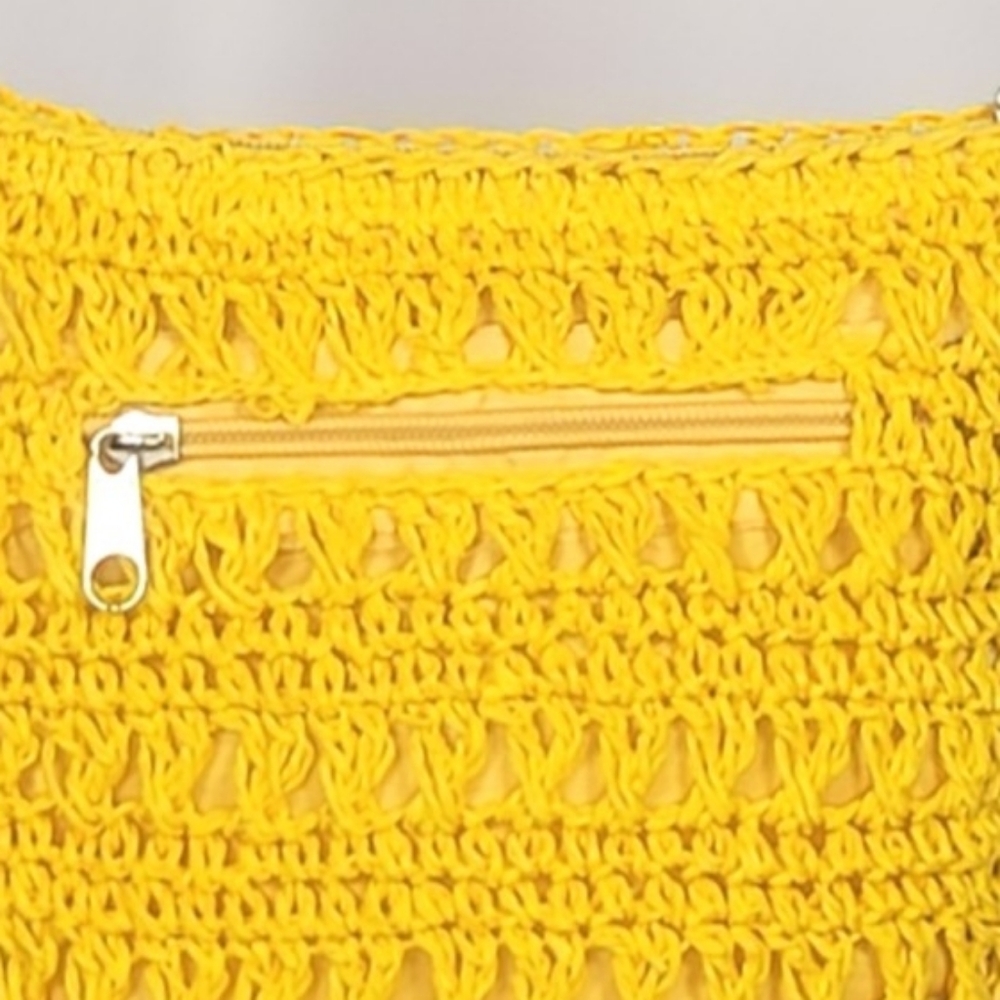 Delia’s Yellow Crochet Crossbody Bag Tassel Boho Festival Summer Purse - Picture 6 of 8